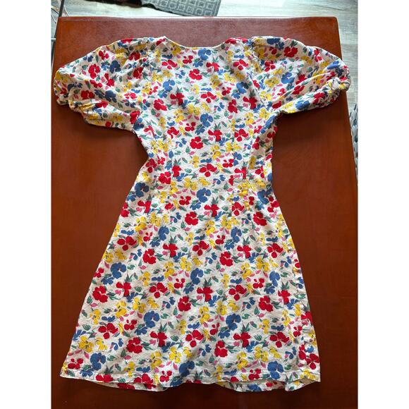 Rixo Floral Puff Sleeve Mini Dress Linen Blend Button Down Size 0 - Picture 8 of 8